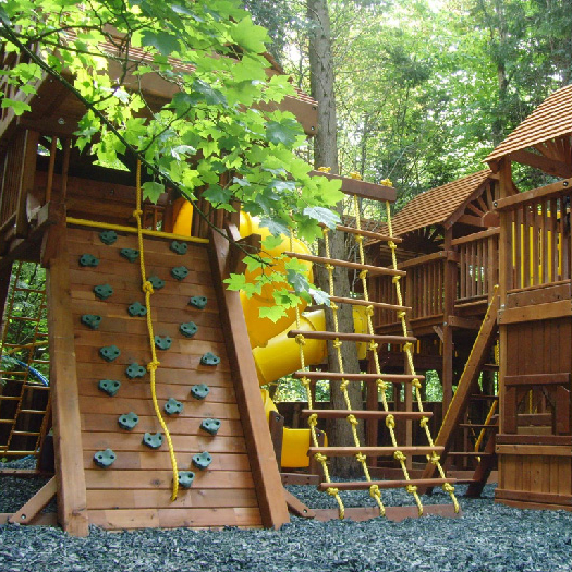  3 busy children looking for lots to do on a climbing frame and imaginative play