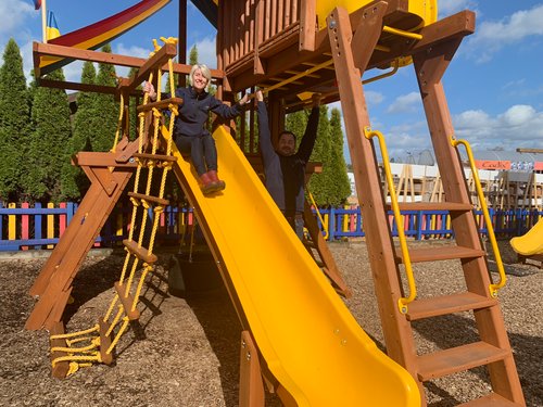 Adult on climbing frame